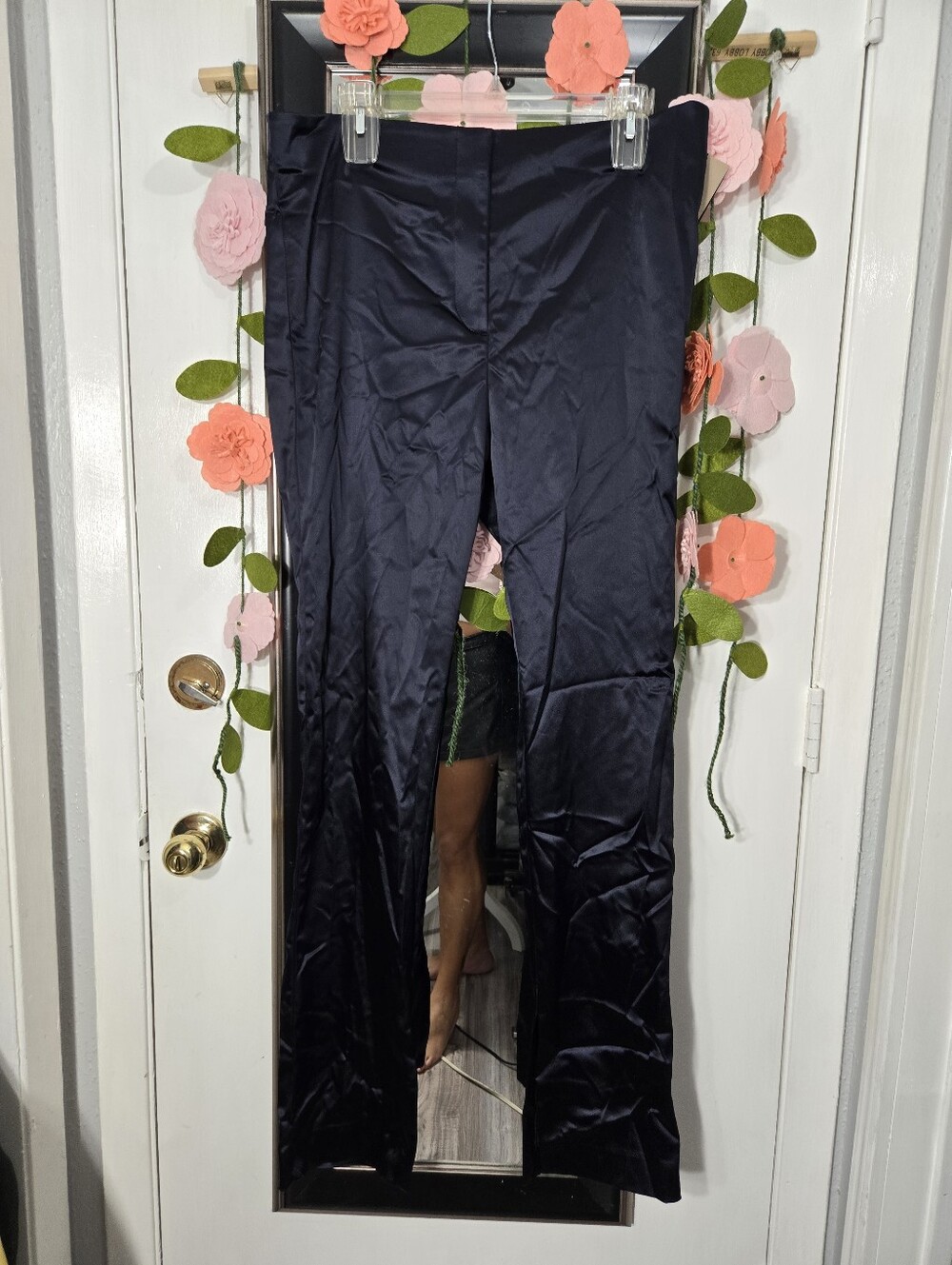 Massimo Dutti Navy Satin Slim Pants NWT Sz 12